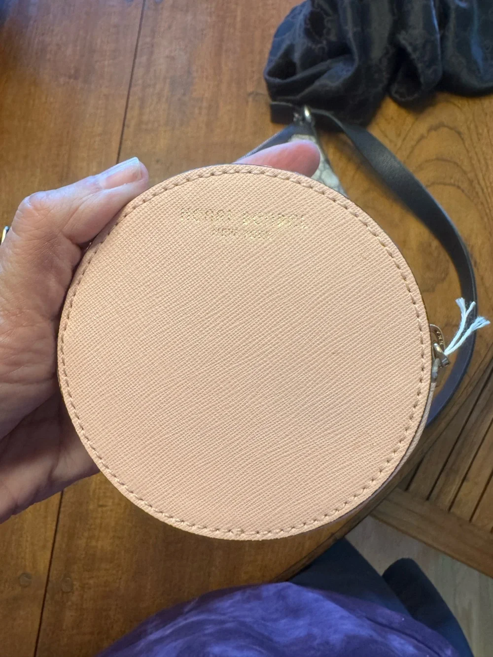 henri bendel Blush Round Coin Pouch with Gold Logo